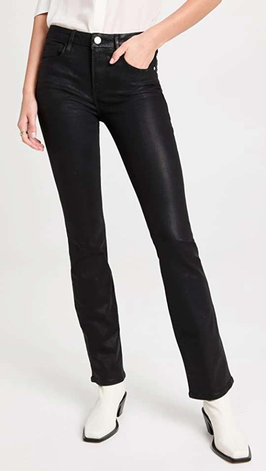 Straight Leg Jeans * | Top 10 Frame Le Mini Boot Coated Jeans Noir Coated