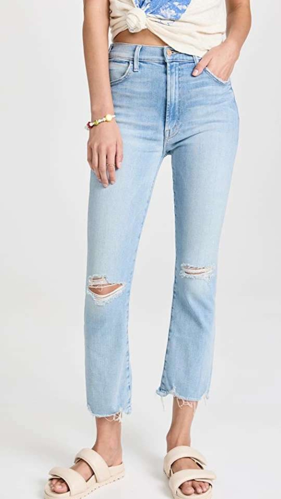 Straight Leg Jeans * | Hot Sale Mother The Hustler Ankle Chew Jeans Petal Plucker