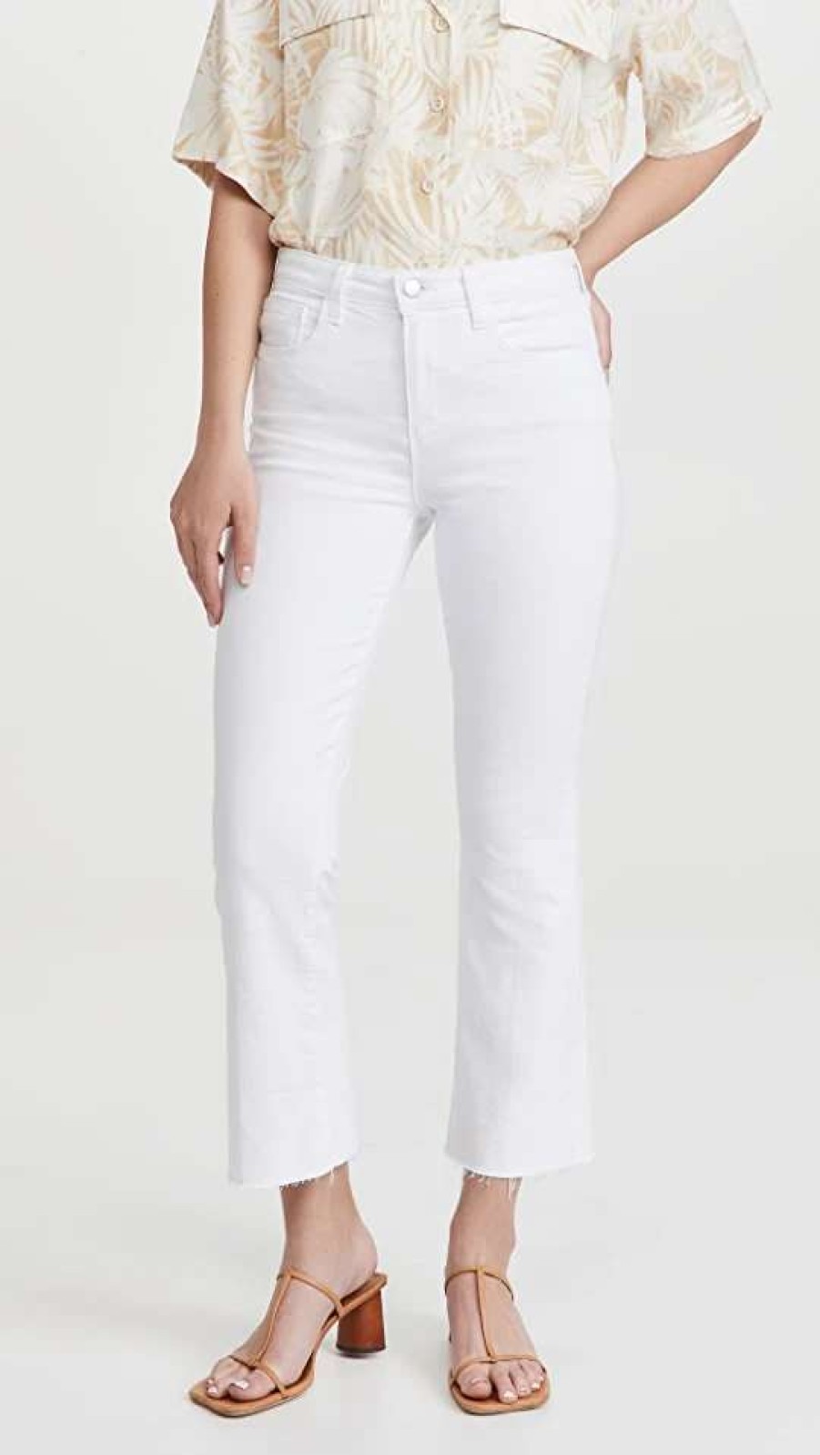 Straight Leg Jeans * | Cheap L'Agence Kendra Crop Flare Jeans Blanc