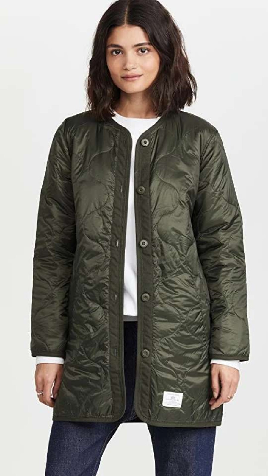 Utility * | Deals Alpha Industries Long Quilted Liner Jacket Dark Green