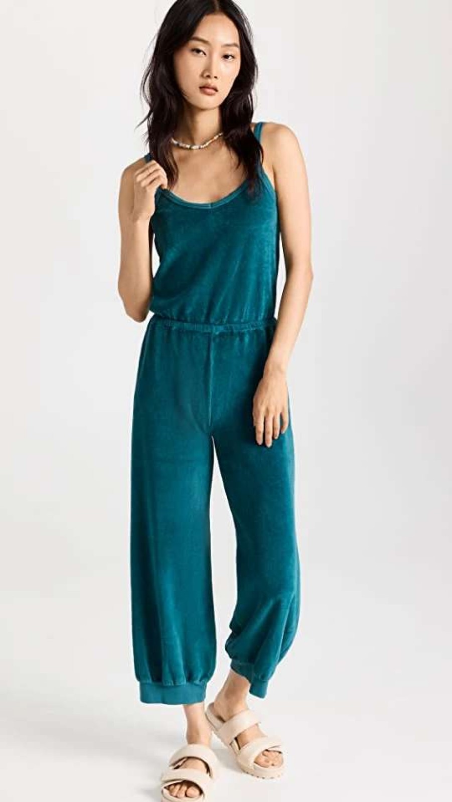 Jumpsuits * | Top 10 Suzie Kondi Giorgi Velour Tank Jumpsuit Peacock