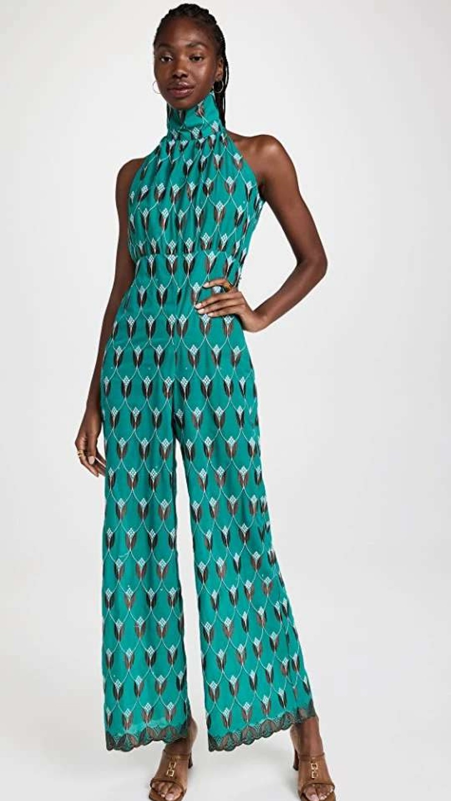 Jumpsuits * | Best Pirce House Of Aama Oya Palazzo Jumpsuit Green Cotton Voile