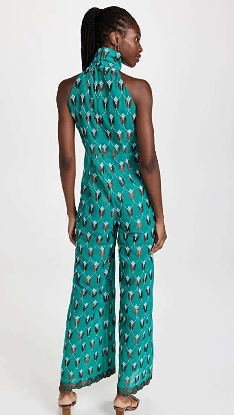 Jumpsuits * | Best Pirce House Of Aama Oya Palazzo Jumpsuit Green Cotton Voile