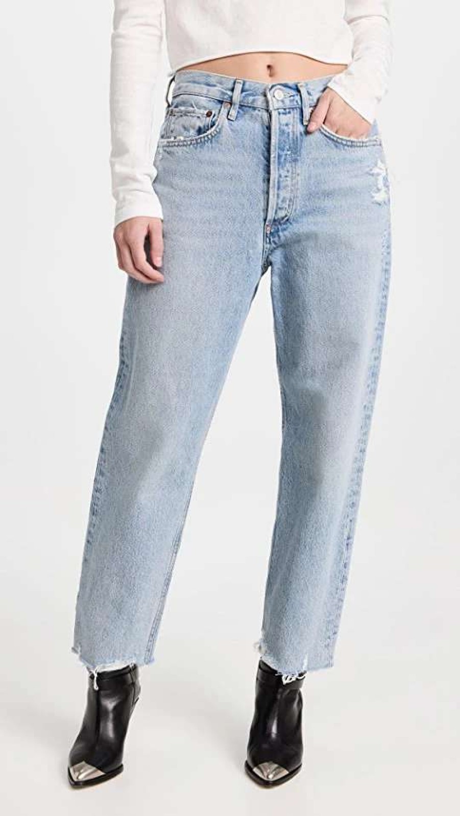 Straight Leg Jeans * | Deals Agolde 90'S Crop Mid Rise Jeans Nerve