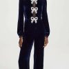 Jumpsuits * | Best Sale Saloni Camille Bows Jumpsuit Navy/Pearl Bows