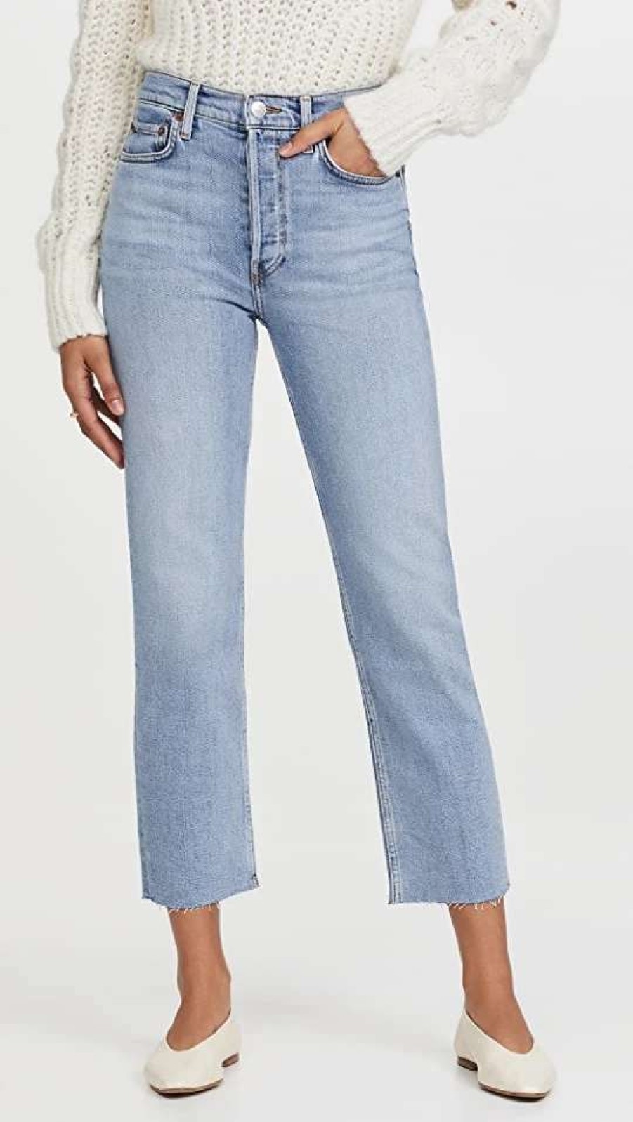 Straight Leg Jeans * | Budget Re/Done 70S High Rise Comfort Stretch Stove Pipe Jeans Mid 90S