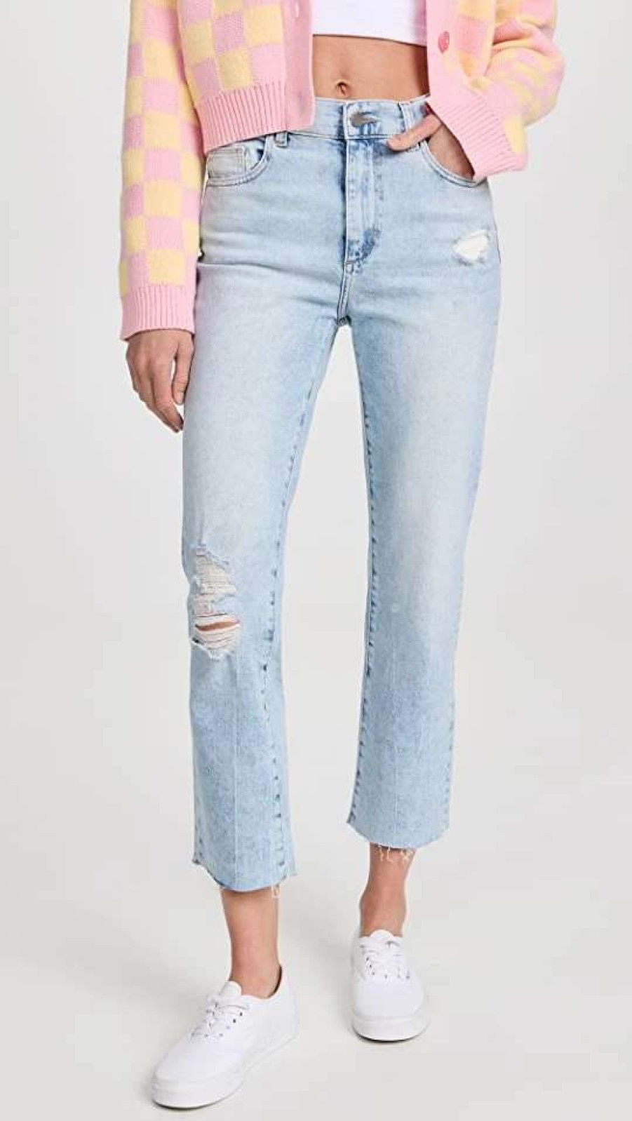 Straight Leg Jeans * | Best Pirce Dl1961 Patti Straight High Rise Vintage Ankle Jeans Lt Seaglass Distressed (Vintag