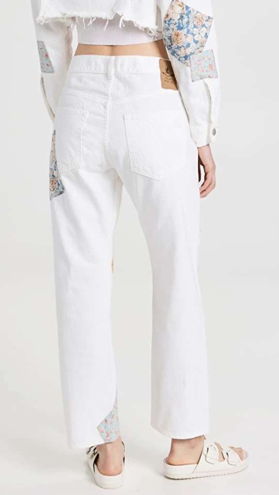 Straight Leg Jeans * | Best Pirce Denimist Boyfriend Jeans White W/ Multi Patch Work