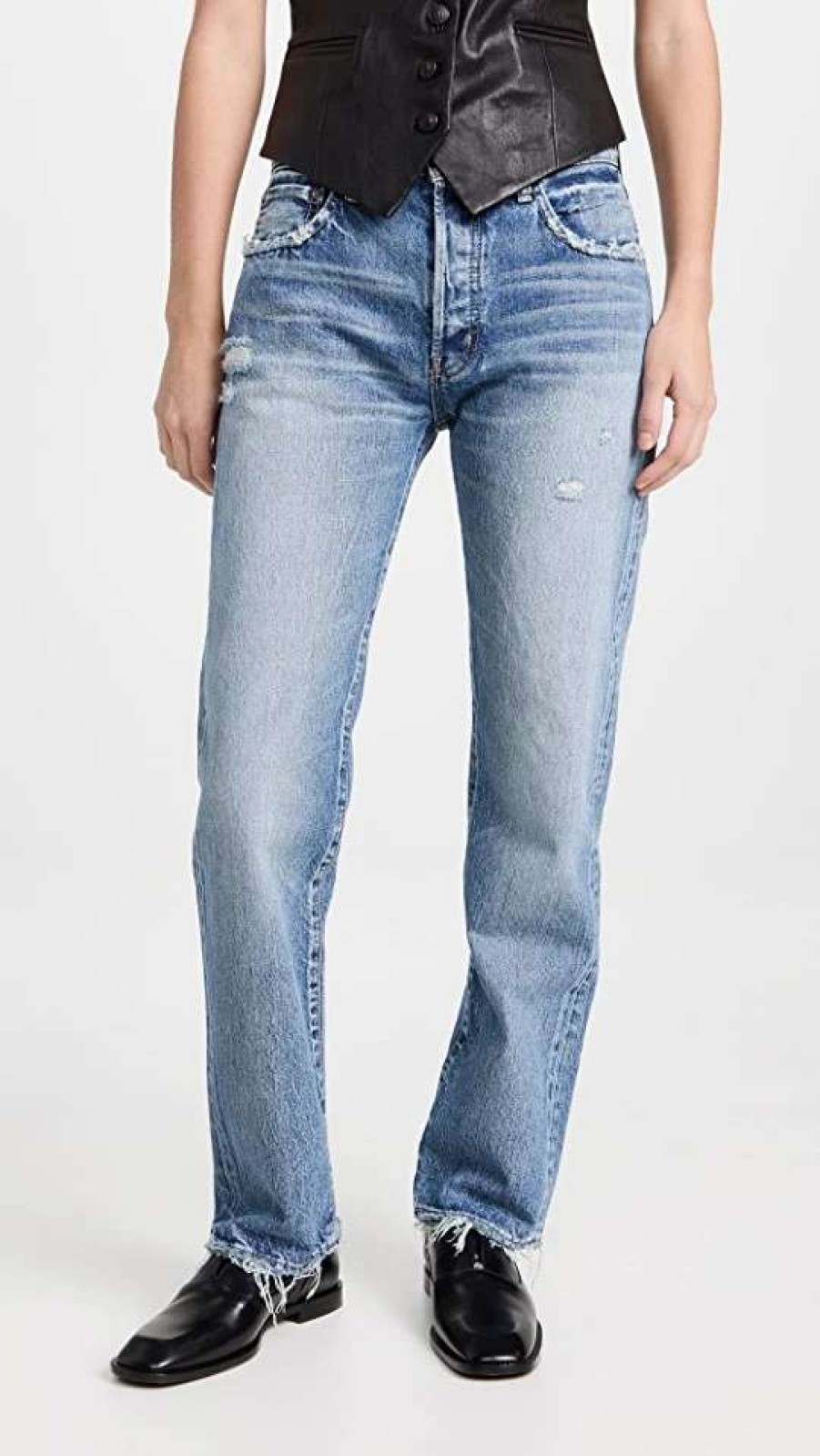 Straight Leg Jeans * | Buy Moussy Vintage Mv Ridgemont Straight Jeans Blue