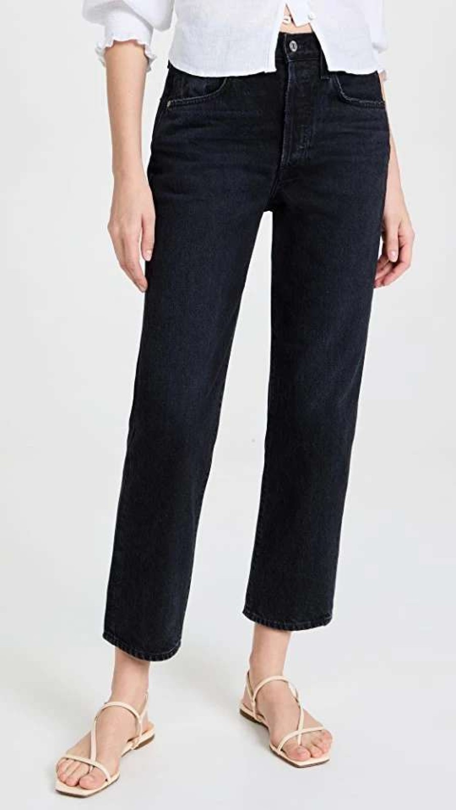 Straight Leg Jeans * | Brand New Citizens Of Humanity Emery Crop Relaxed Straight Jeans Licorice