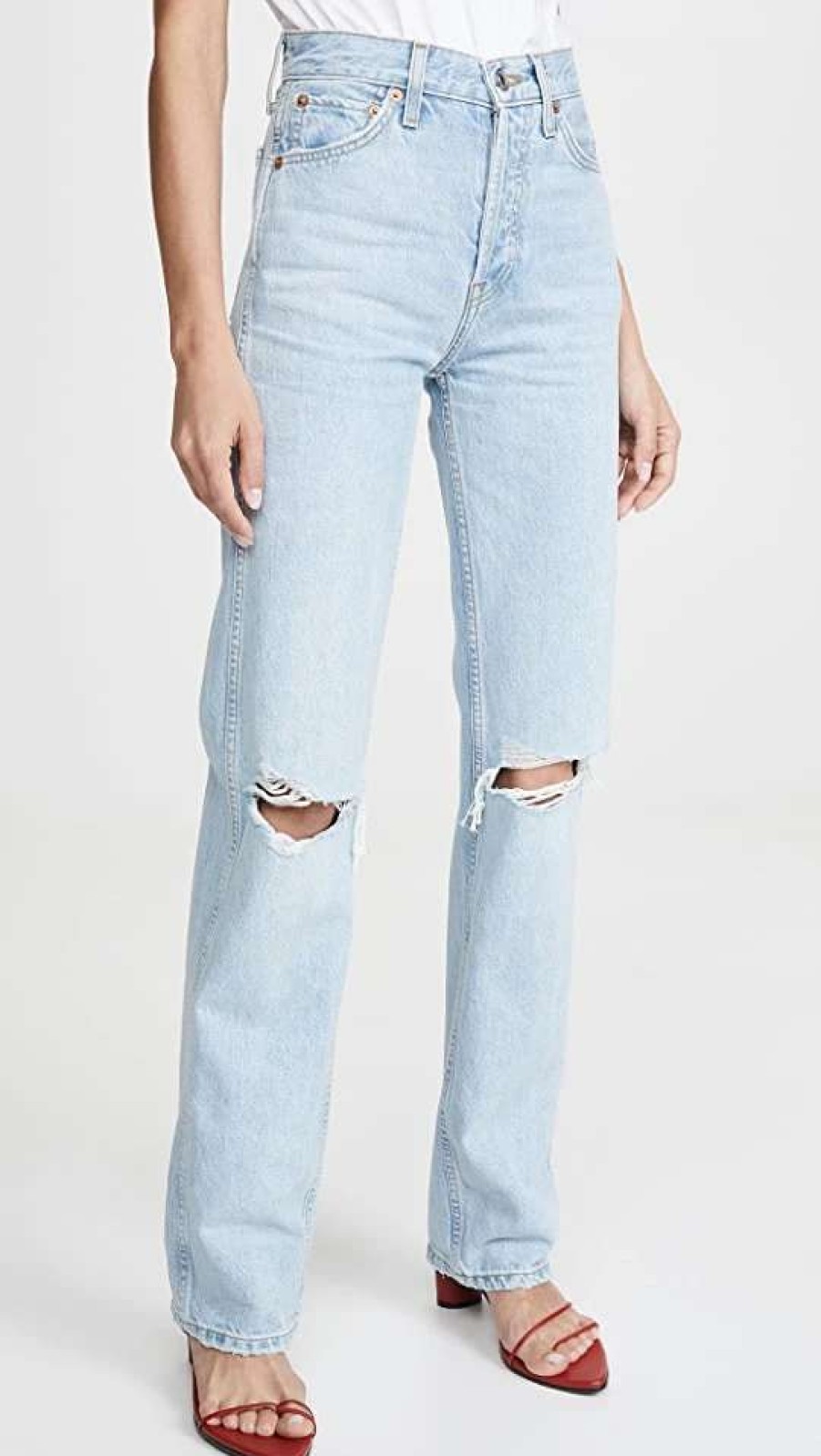 Straight Leg Jeans * | Promo Re/Done High Rise Rigid Loose Jean Bleach Destroy