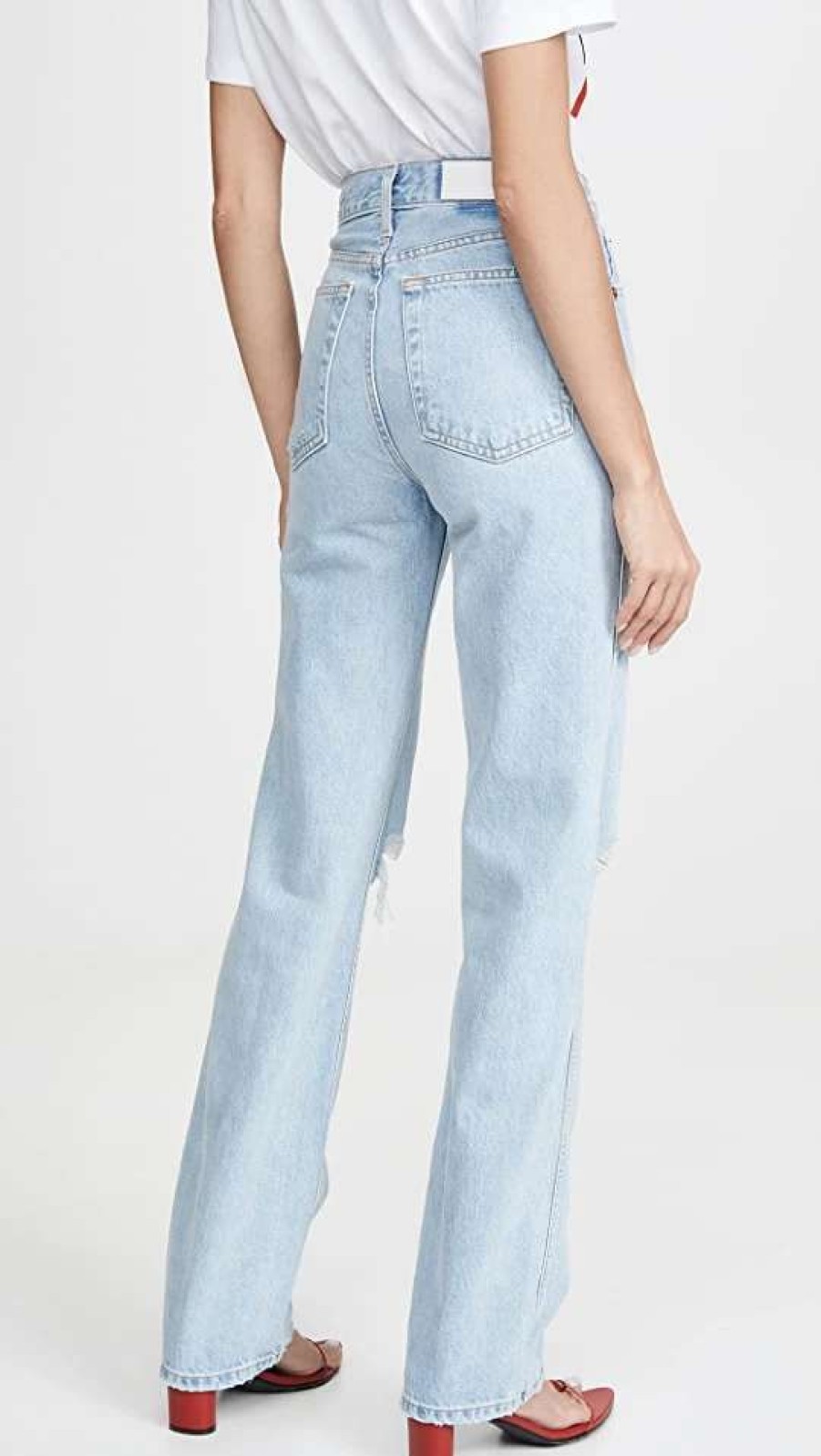 Straight Leg Jeans * | Promo Re/Done High Rise Rigid Loose Jean Bleach Destroy