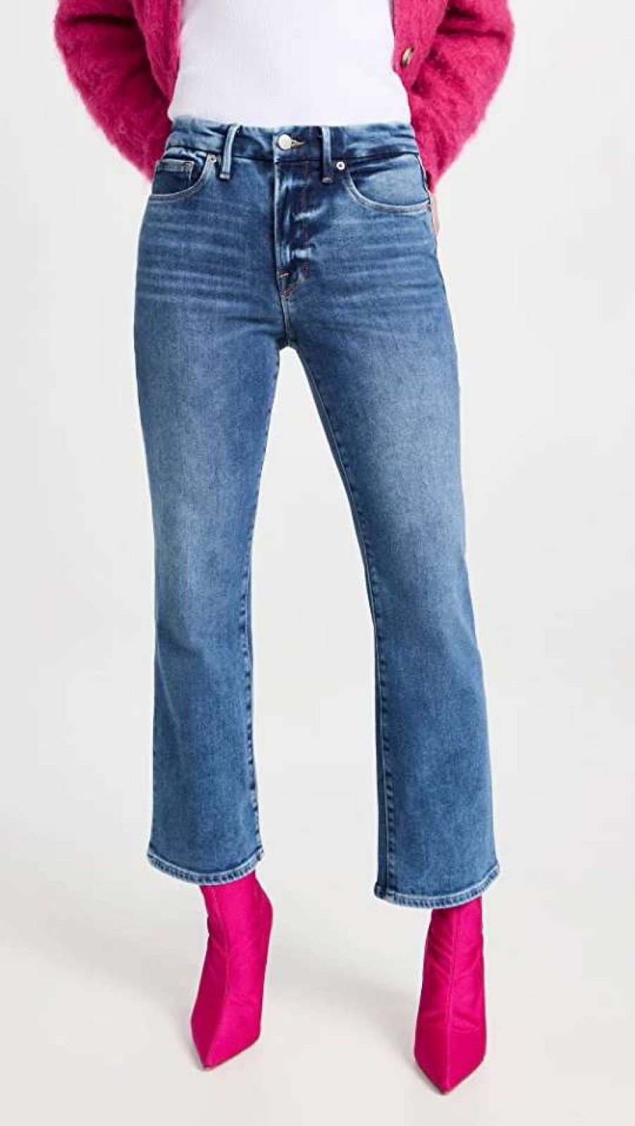 Straight Leg Jeans * | Brand New Good American Good Legs Crop Mini Boot Cut Jeans Indigo350