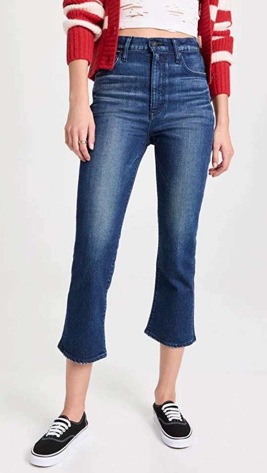 Straight Leg Jeans * | Promo Moussy Vintage Mv Emma Cropped Flare-Hi Jeans Dark Blue