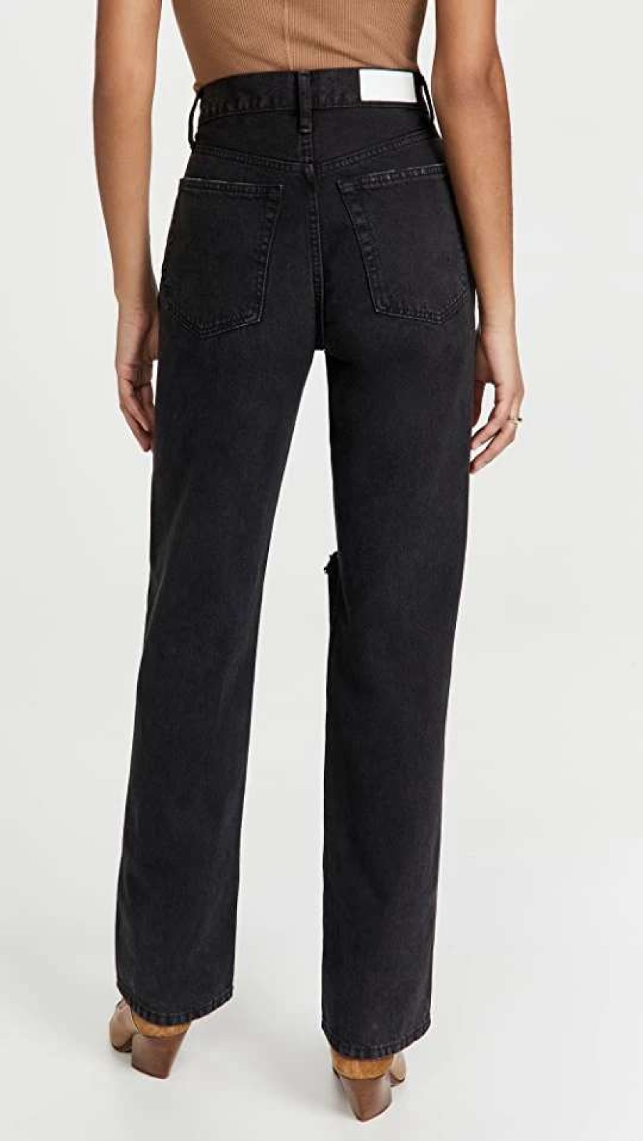 Straight Leg Jeans * | Best Reviews Of Re/Done High Rise Rigid Loose Jean Washed Black With Rips