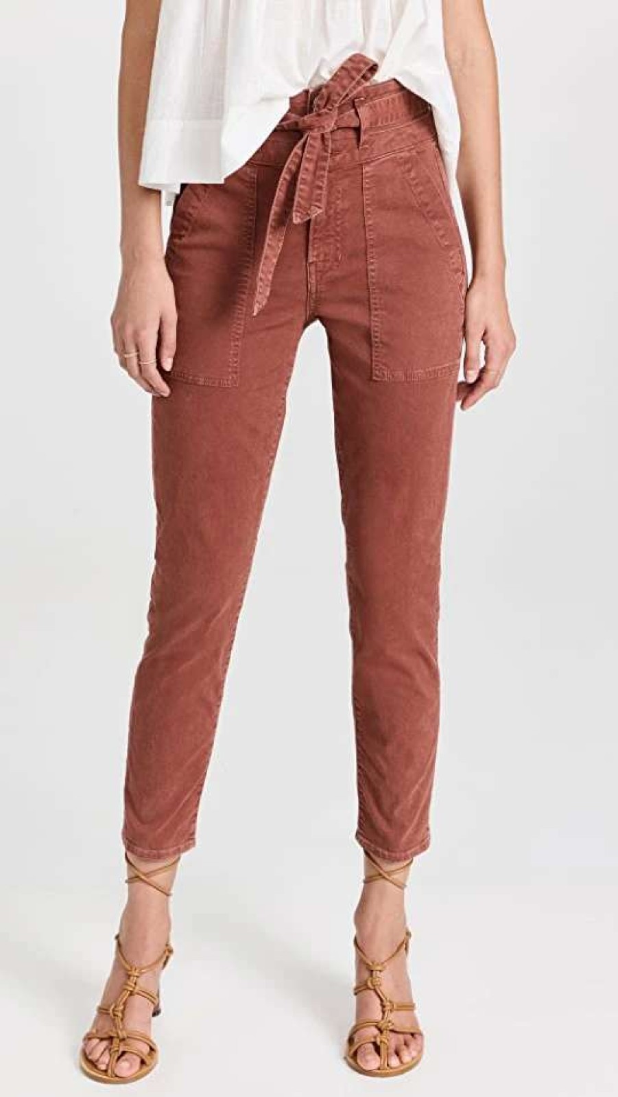 Straight Leg Jeans * | Hot Sale Veronica Beard Jean Logan Straight Leg Jeans With Tie Terracotta