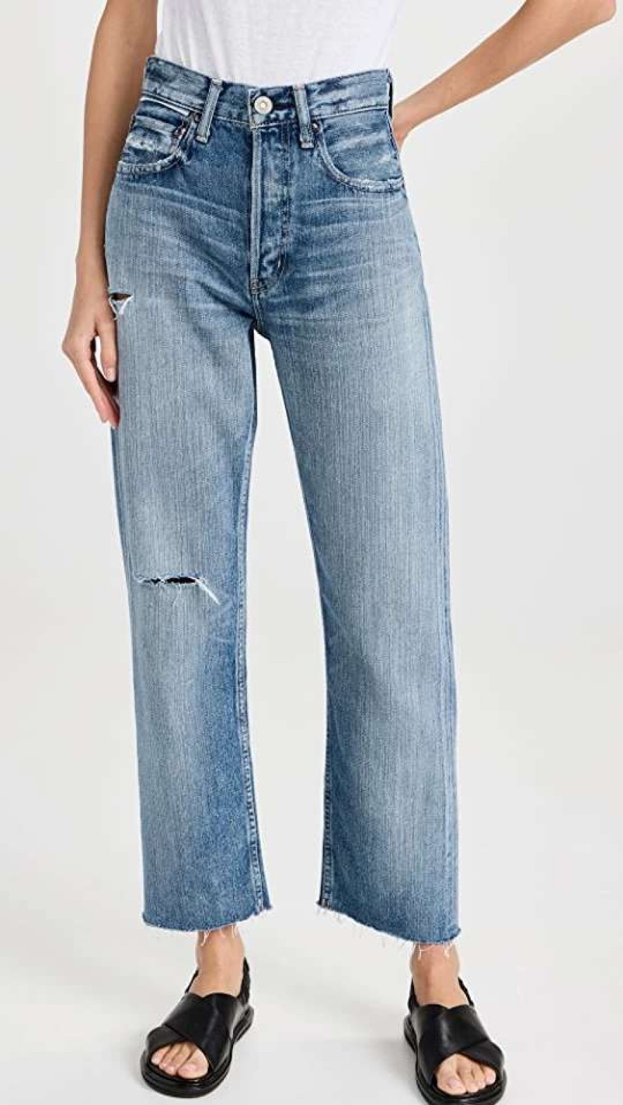 Straight Leg Jeans * | Hot Sale Moussy Vintage Fargo Cropped Wide Straight Jeans Blue