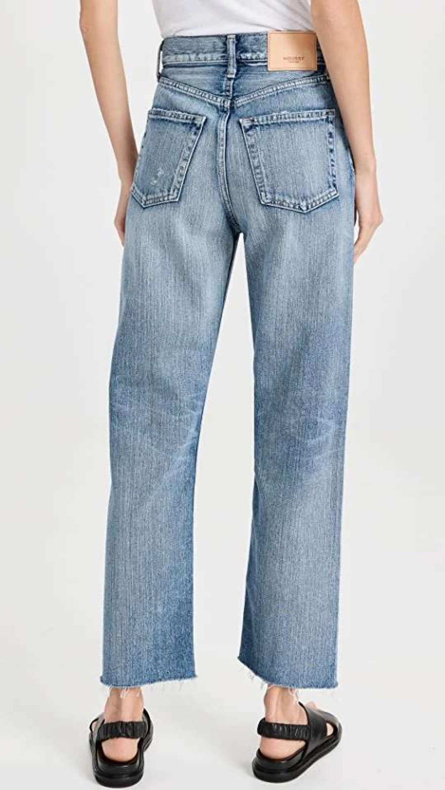 Straight Leg Jeans * | Hot Sale Moussy Vintage Fargo Cropped Wide Straight Jeans Blue