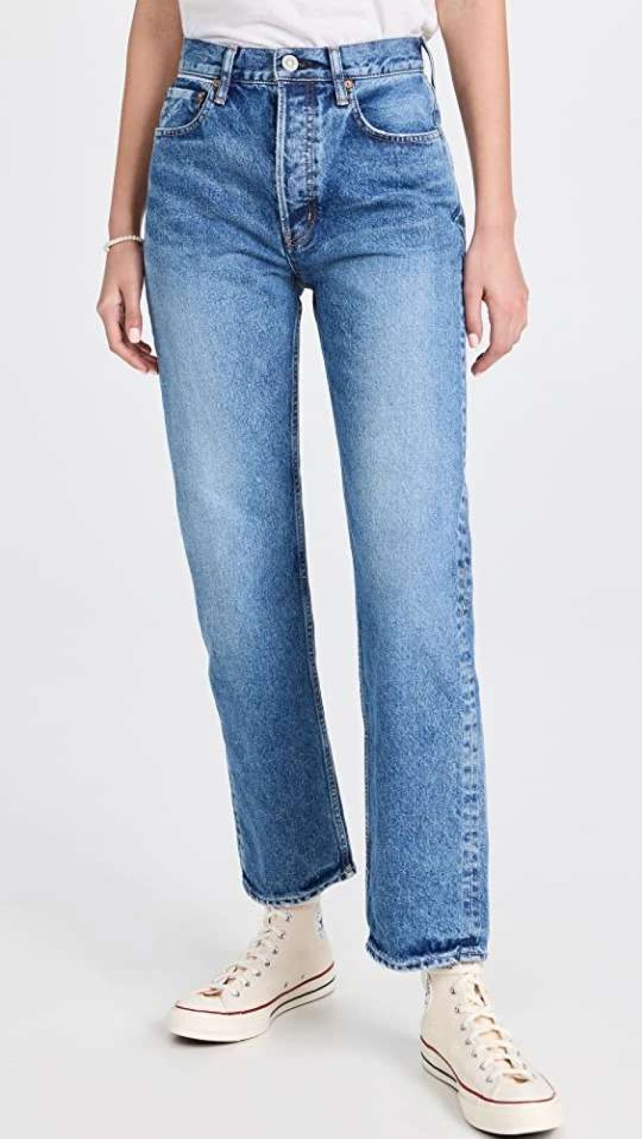 Straight Leg Jeans * | Cheapest Moussy Vintage Mv Trenton Wide Straight Jeans Light Blue