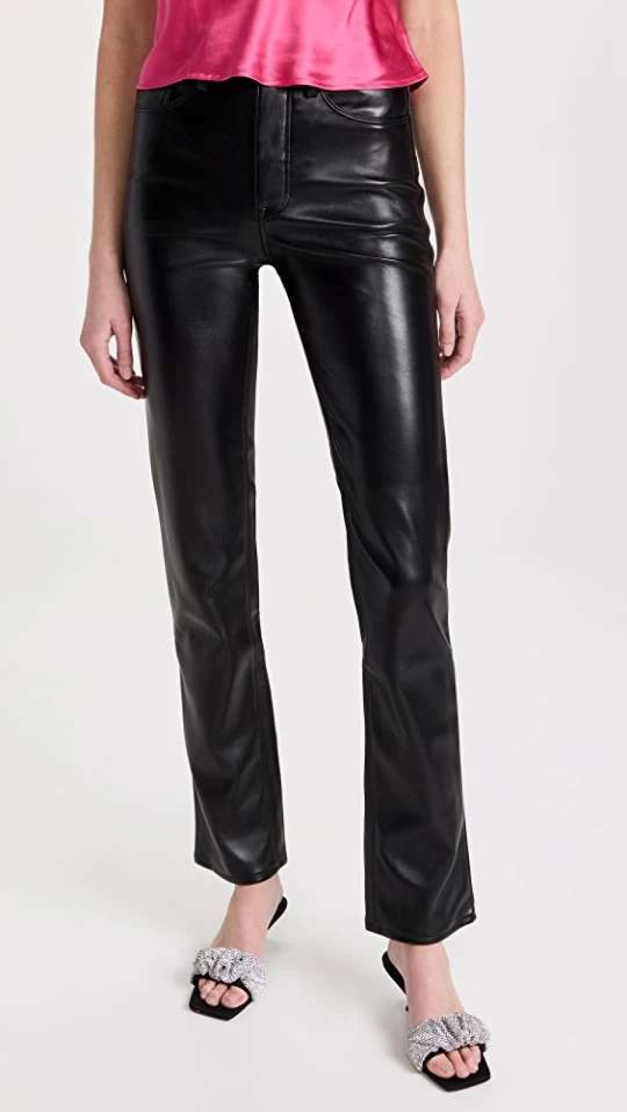 Straight Leg Jeans * | Cheap Good American Leather Good Icon Jeans Black001