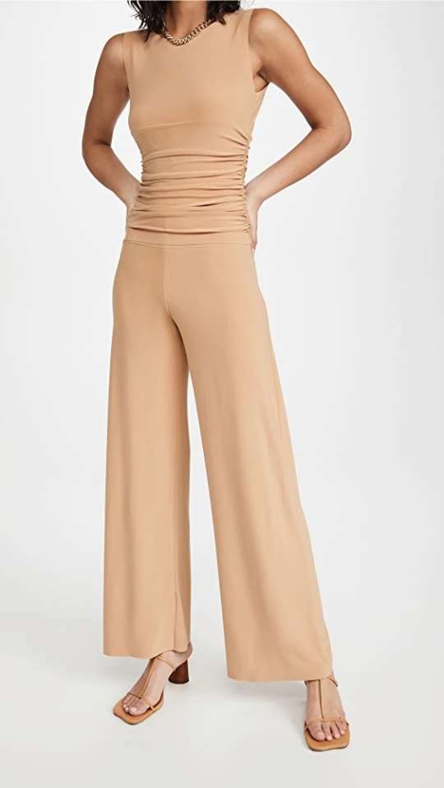 Jumpsuits * | Best Sale Norma Kamali Kamali Kulture Shirred Waist Jumpsuit Taupe