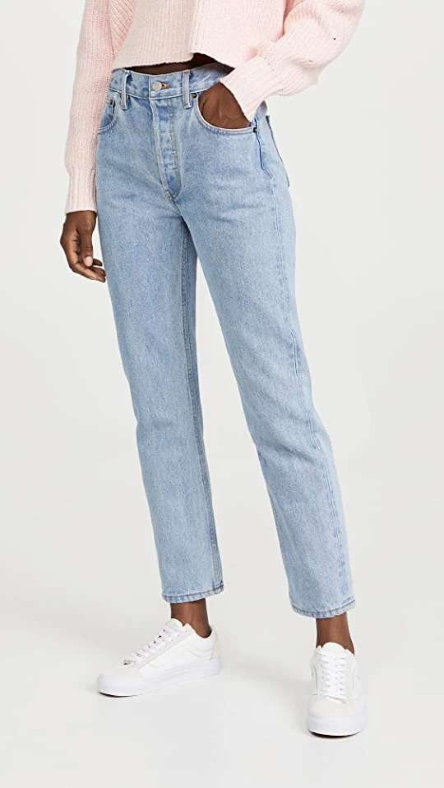 Straight Leg Jeans * | Cheap Still Here Cloud Rainbow Tate Crop Jeans Vintage Blue