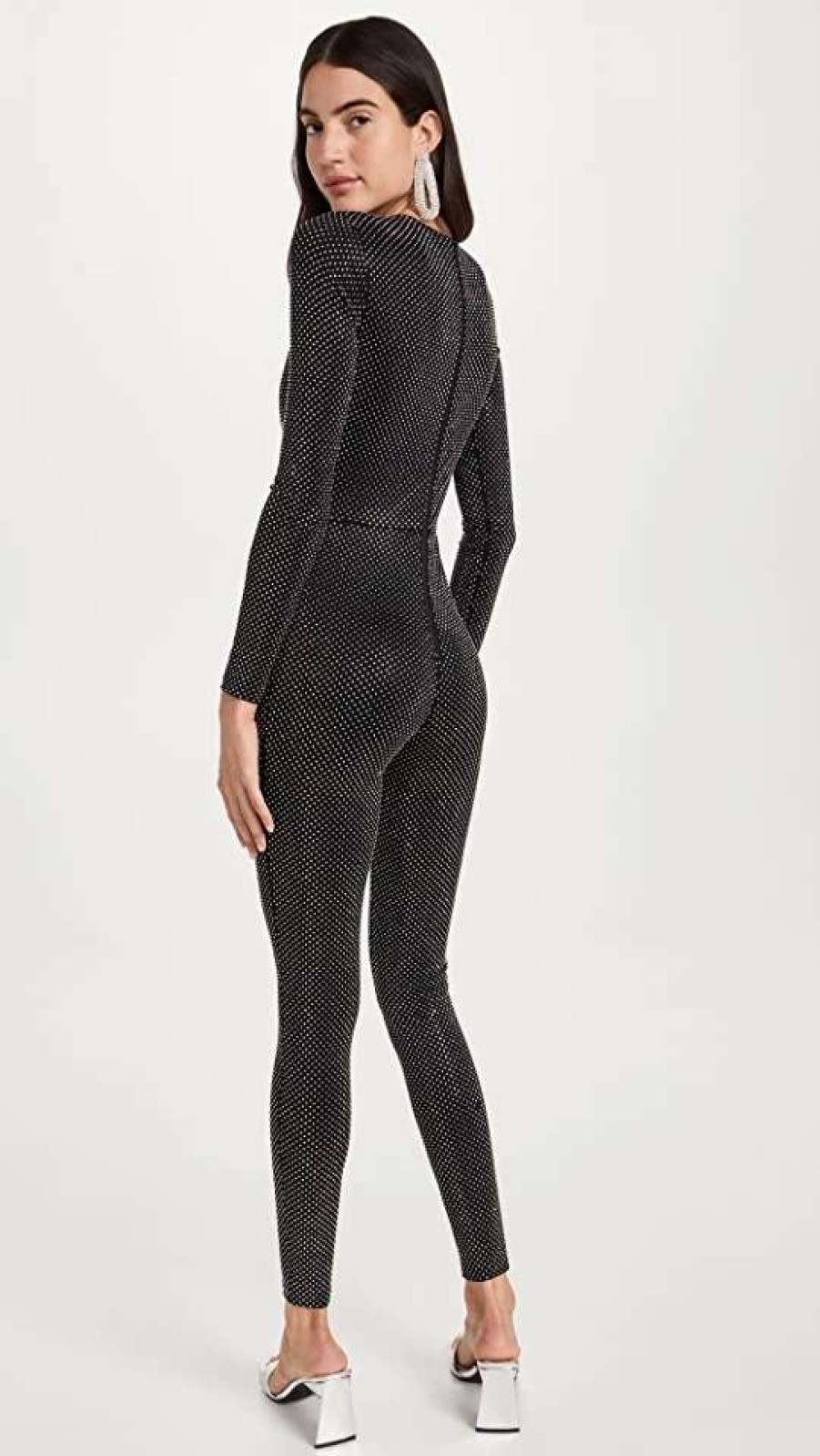 Jumpsuits * | Cheap Alice + Olivia Freddie Crewneck Embellished Catsuit Black/Silver