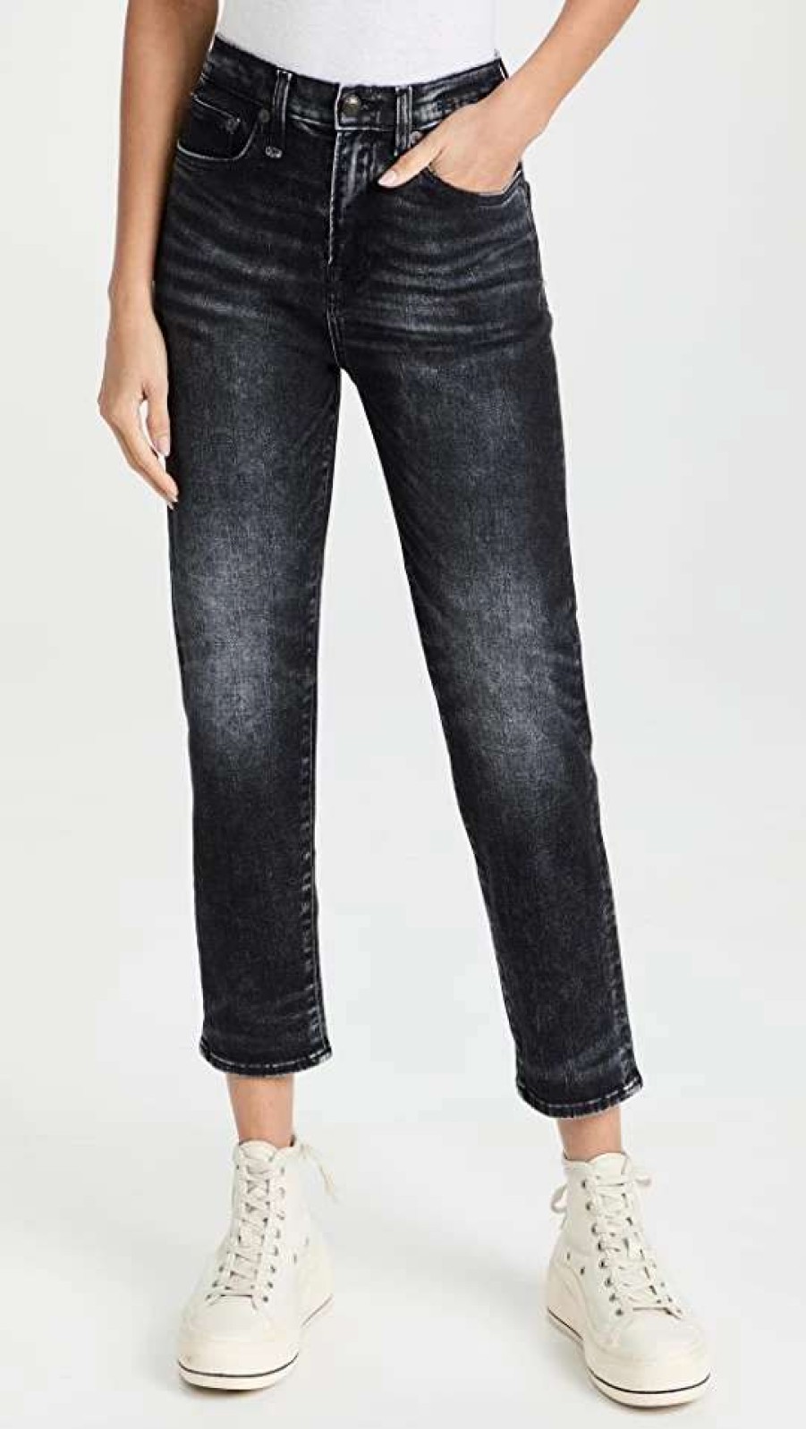 Straight Leg Jeans * | Best Sale R13 Shelley Slim Morrison Black Pants