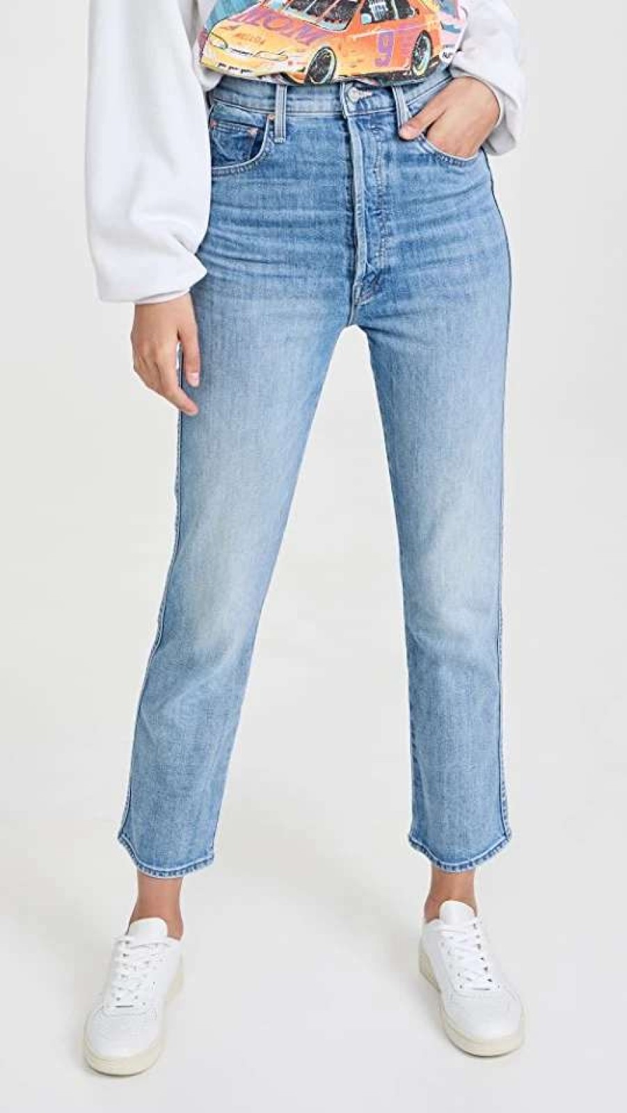 Straight Leg Jeans * | Flash Sale Mother Ultra High Waisted Frisky Flood Jeans Crashing