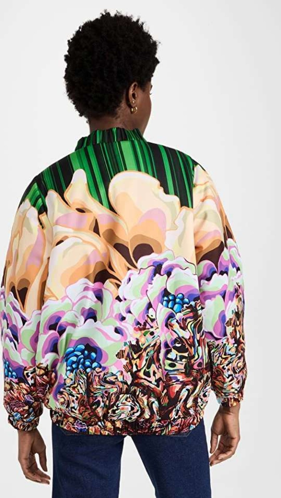 Utility * | Discount Kika Vargas Yayoi Bomber Jacket Green Flower Swirl