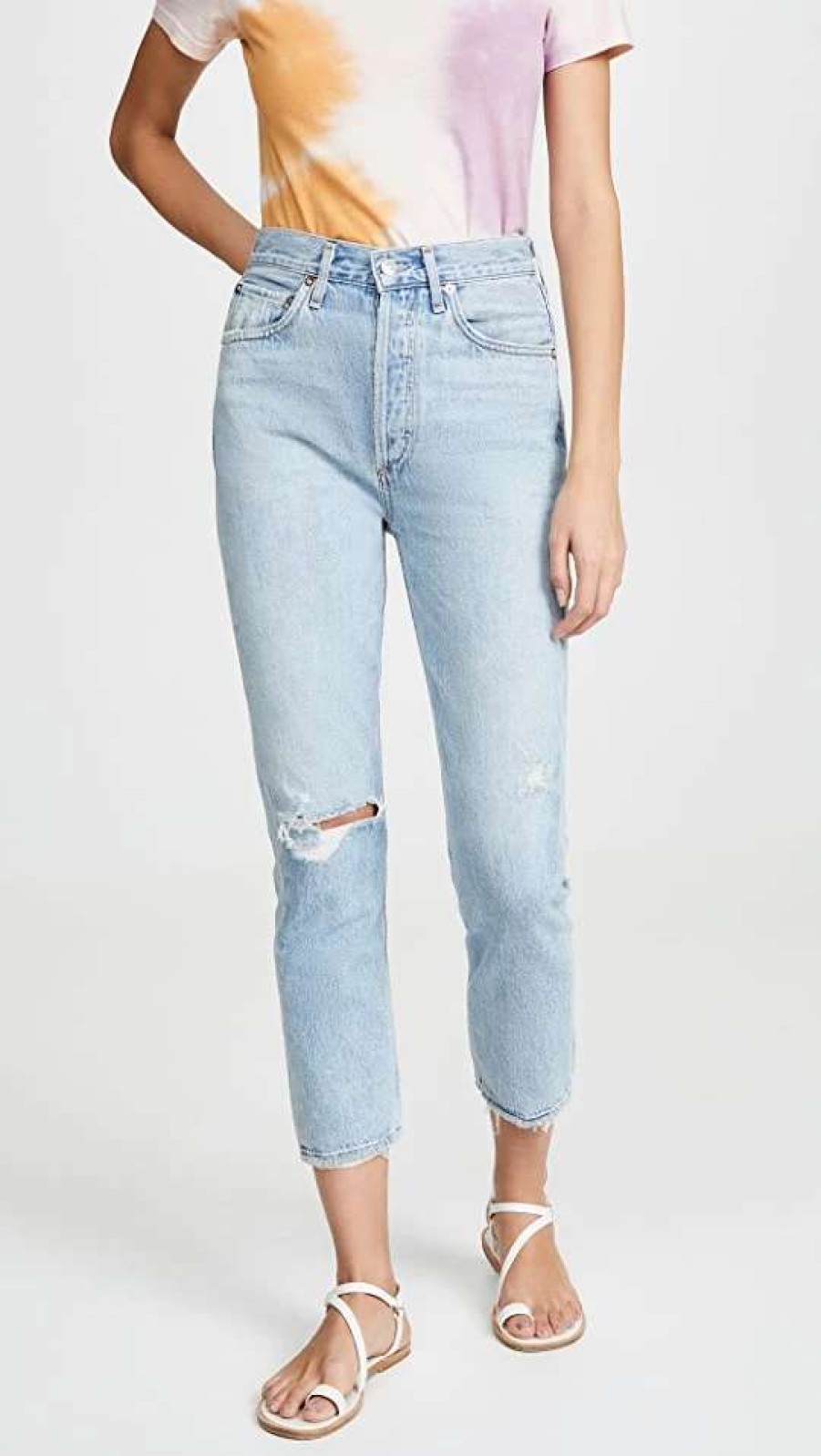 Straight Leg Jeans * | Flash Sale Agolde Riley High Rise Straight Crop Jeans Shatter