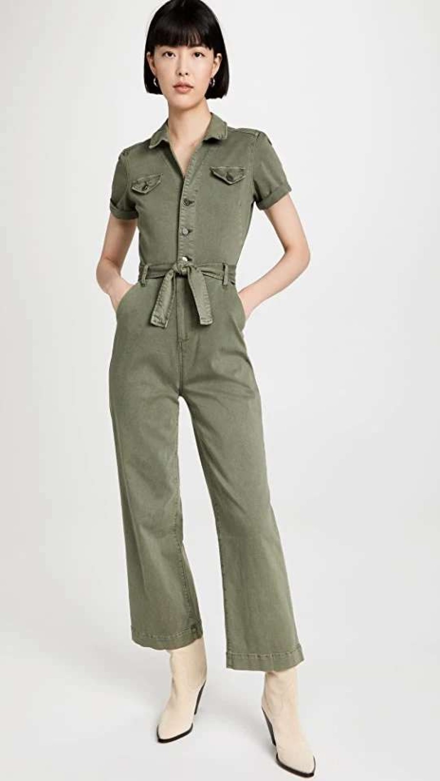 Jumpsuits * | Coupon Paige Short Sleeve Anessa Jumpsuit Vintage Ivy Green