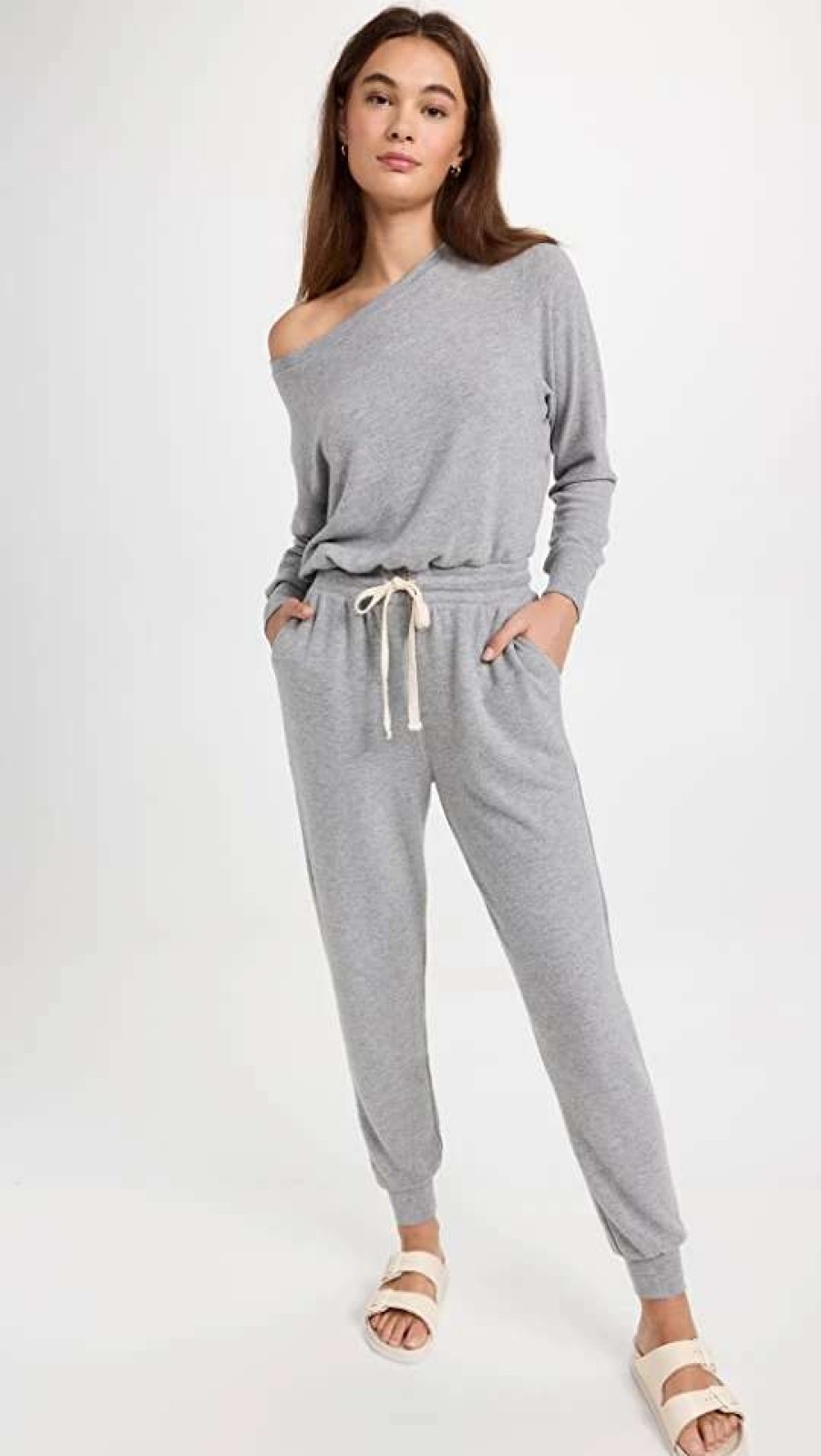 Jumpsuits * | Brand New Spiritual Gangster Off Shoulder Jumpsuit Heather Grey