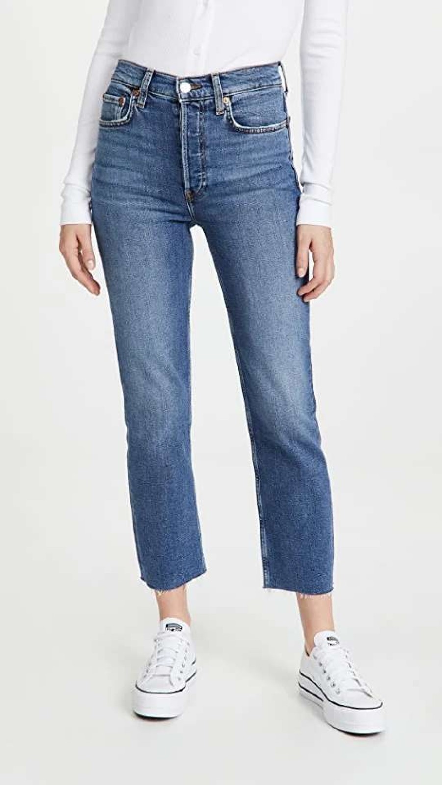 Straight Leg Jeans * | Best Deal Re/Done High Rise Comfort Stretch Stove Pipe Jeans Mid 70S