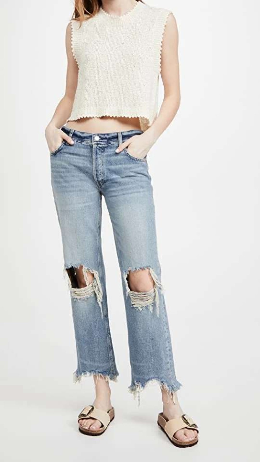 Straight Leg Jeans * | Promo Free People Maggie Mid Rise Straight Jeans Aged To Perfection