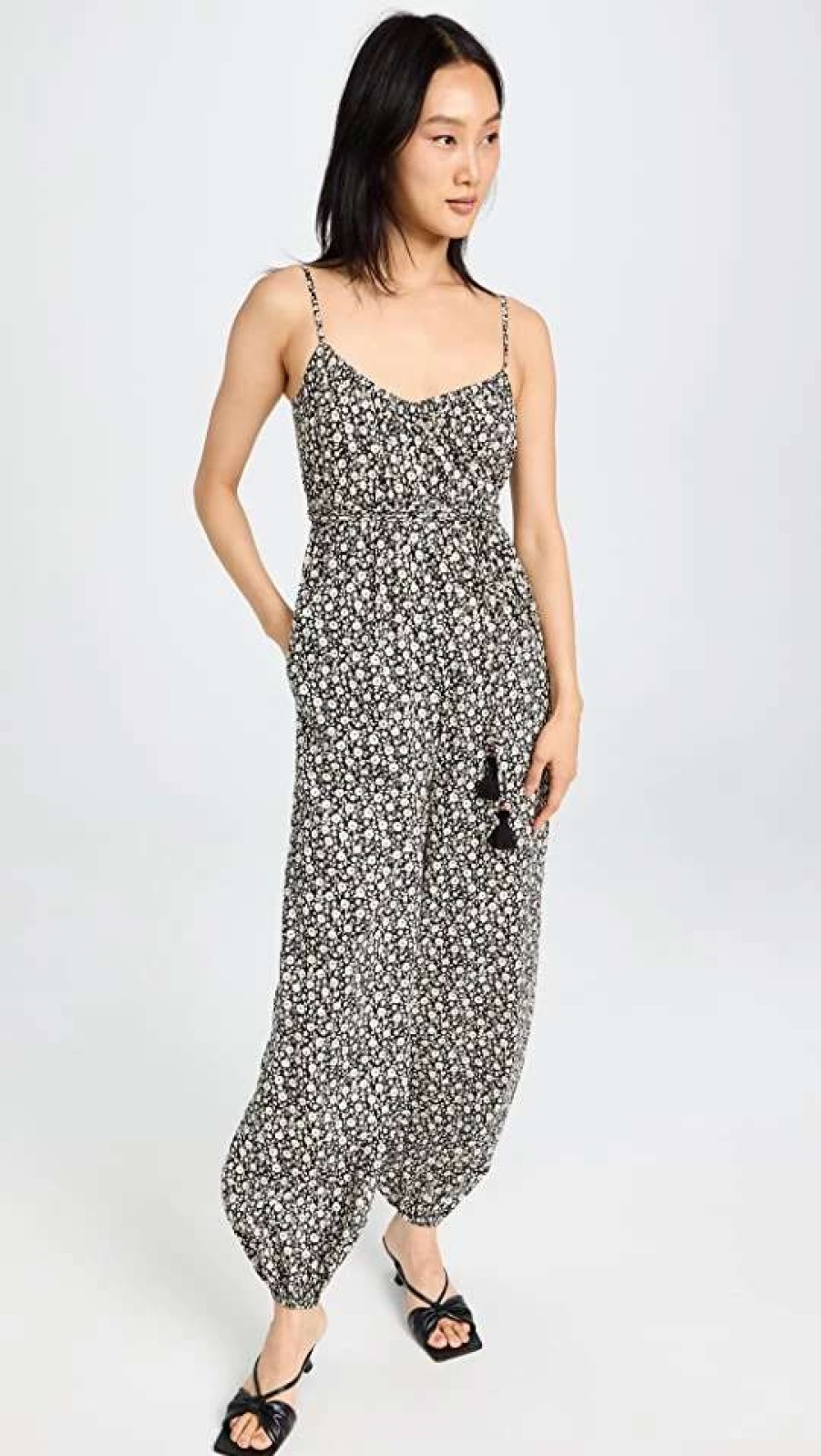 Jumpsuits * | Promo Tory Burch Printed Jumpsuit Black Tonal Ditsy