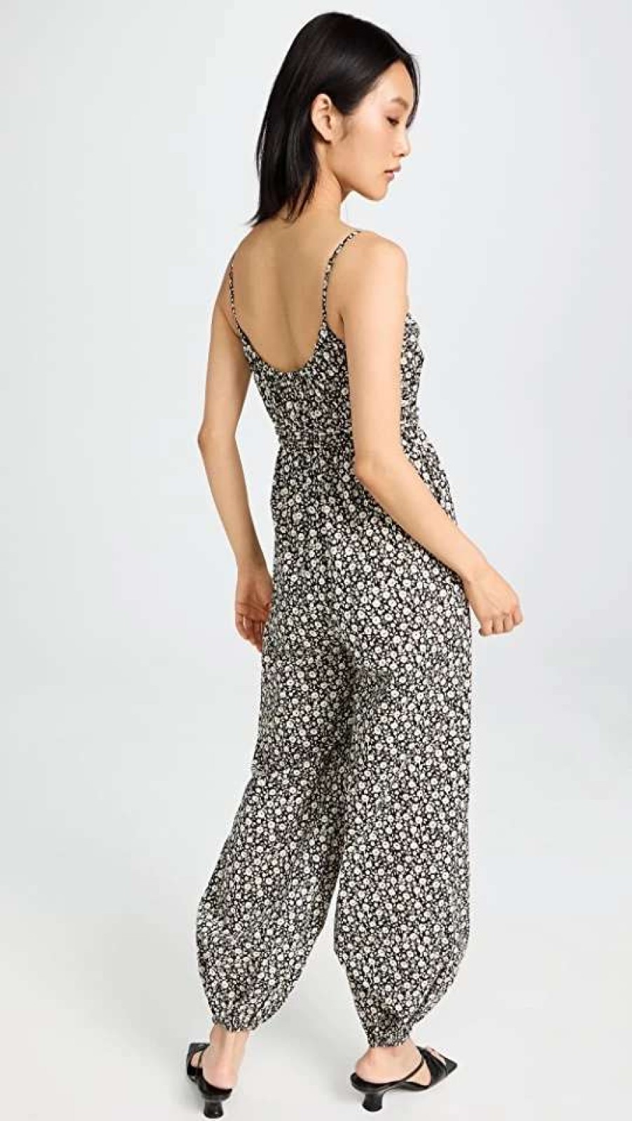 Jumpsuits * | Promo Tory Burch Printed Jumpsuit Black Tonal Ditsy