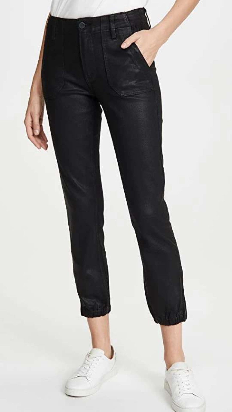 Straight Leg Jeans * | New Paige Mayslie Joggers Black Fog Luxe Coated