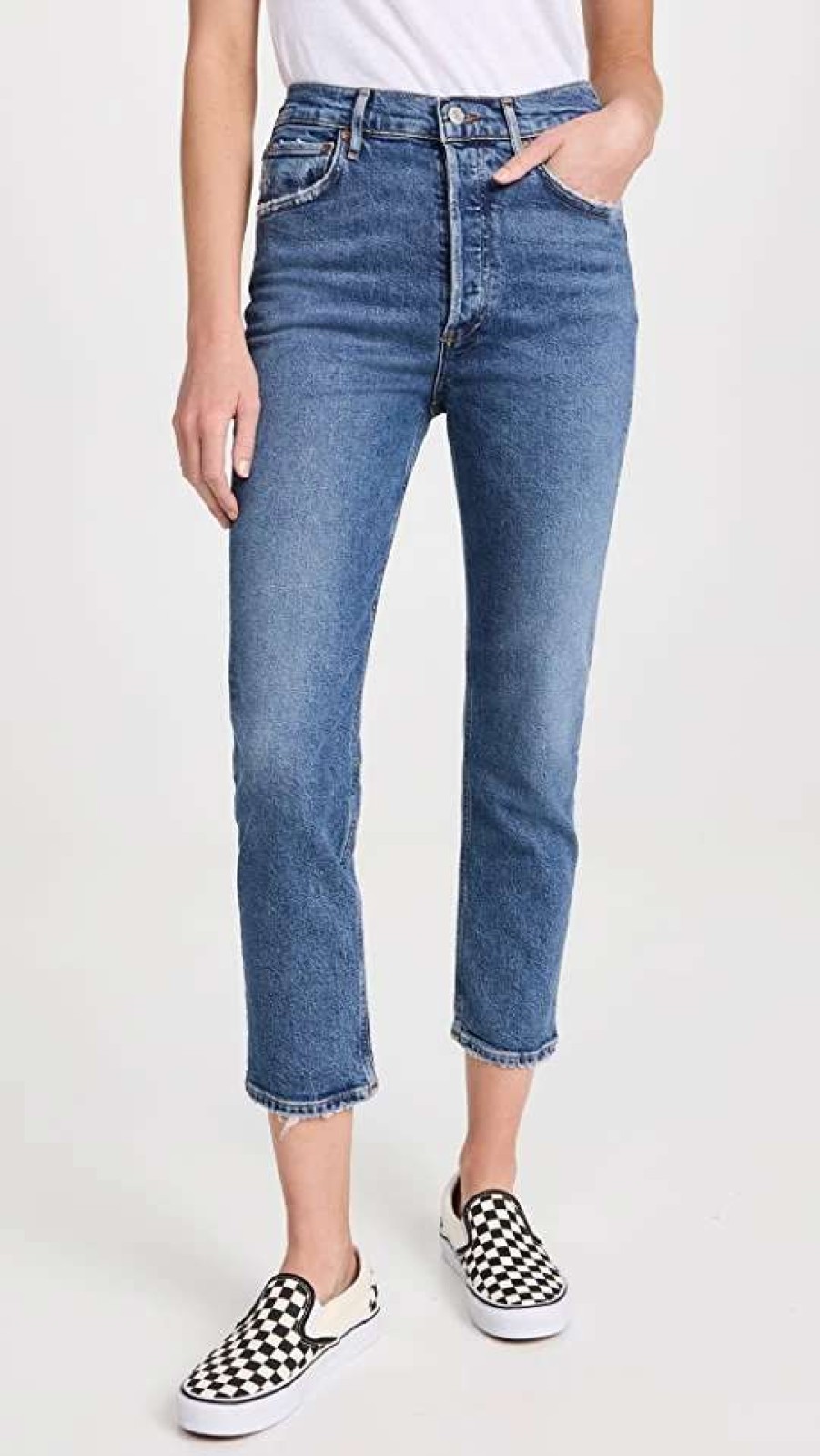 Straight Leg Jeans * | Wholesale Agolde Riley High Rise Straight Crop Jeans Silence