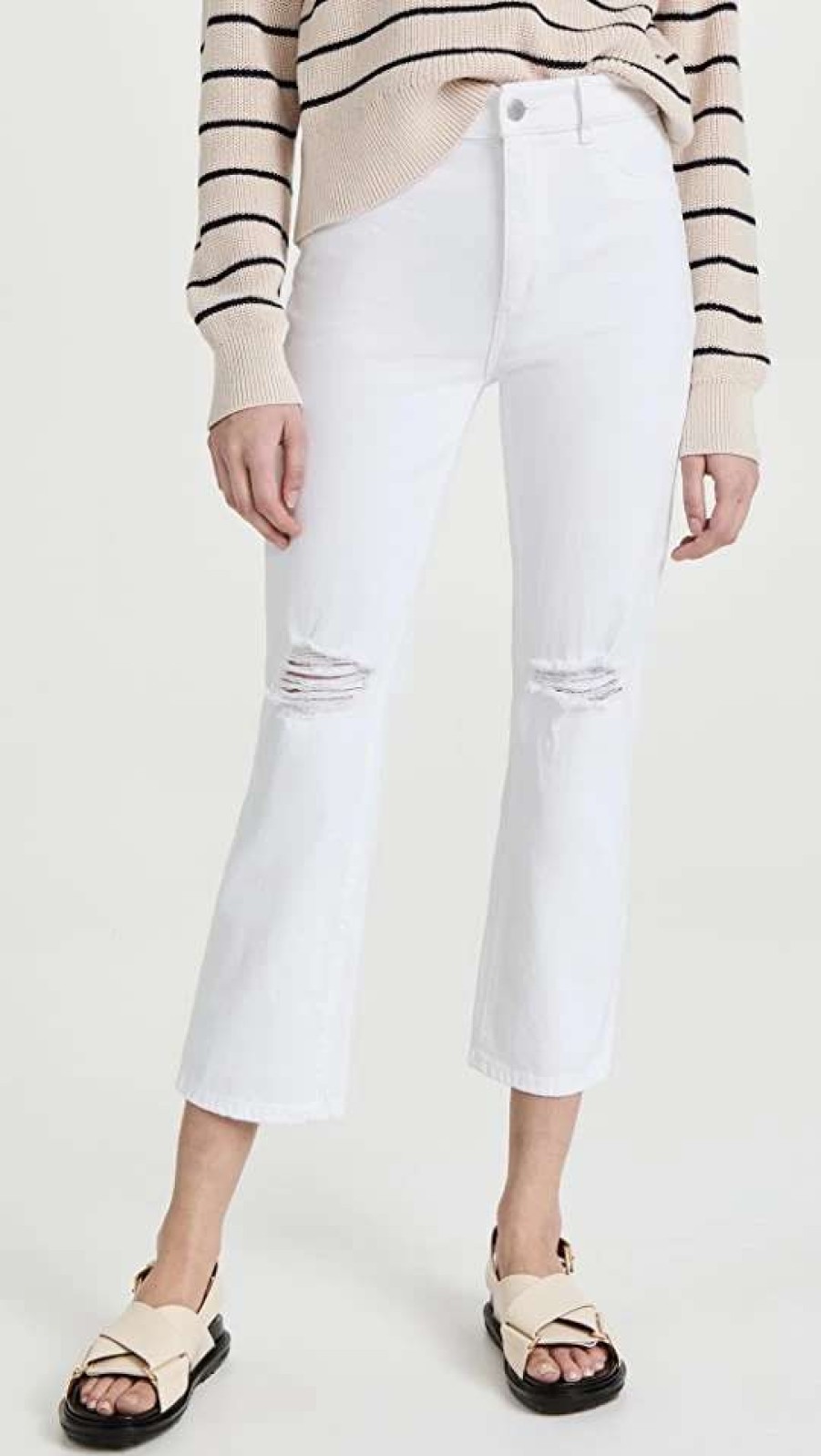 Straight Leg Jeans * | Flash Sale Dl1961 Patti Straight High Rise Ankle Jeans White Distressed