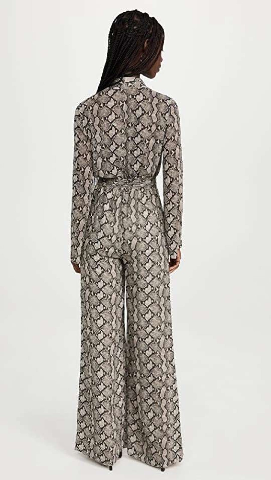 Jumpsuits * | Brand New L'Agence Echo Shawl Collar Jumpsuit Sage Mlti Paloma Snake