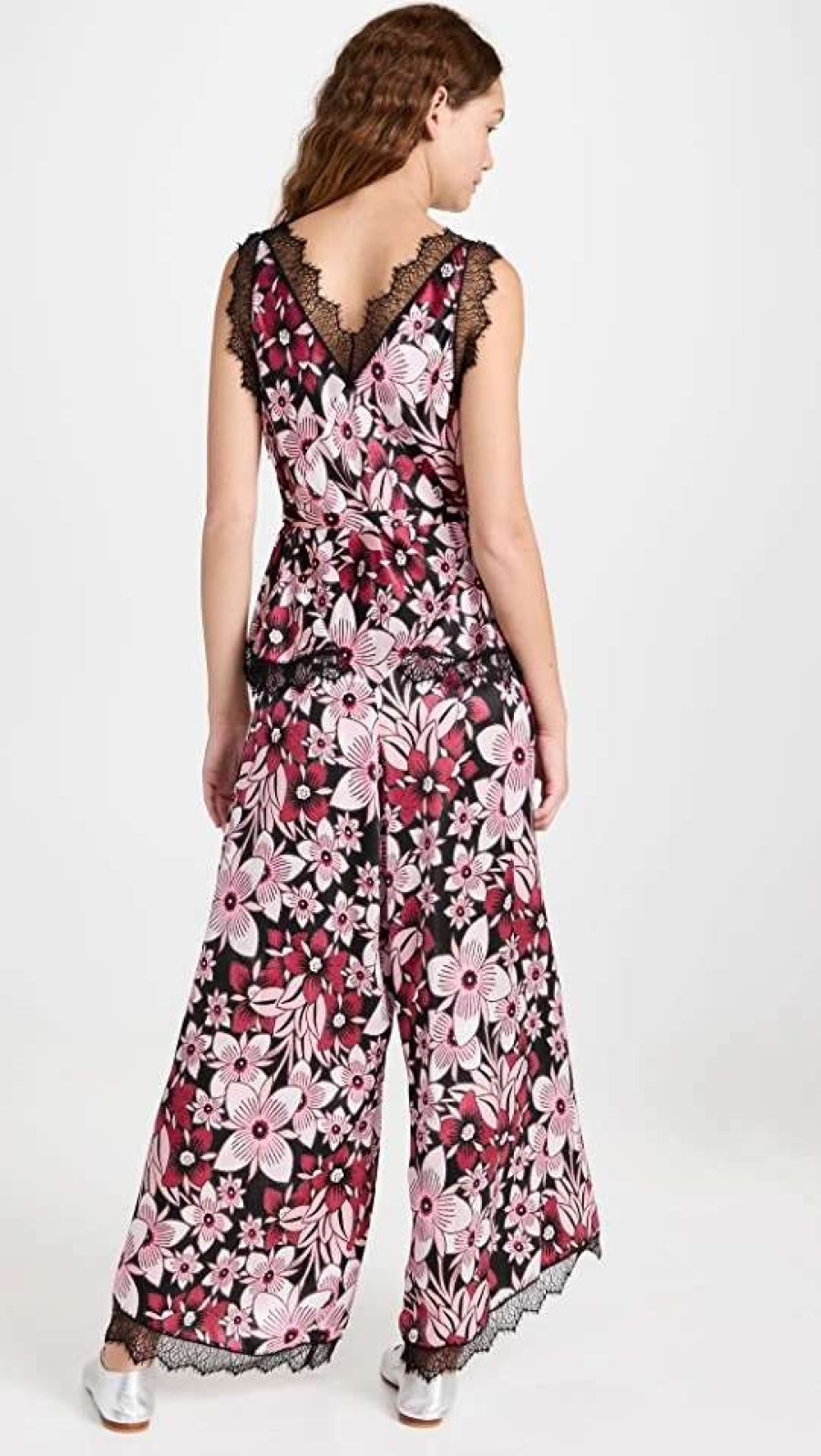 Jumpsuits * | Best Pirce Rodarte Pink Floral Printed Silk Satin Jumpsuit