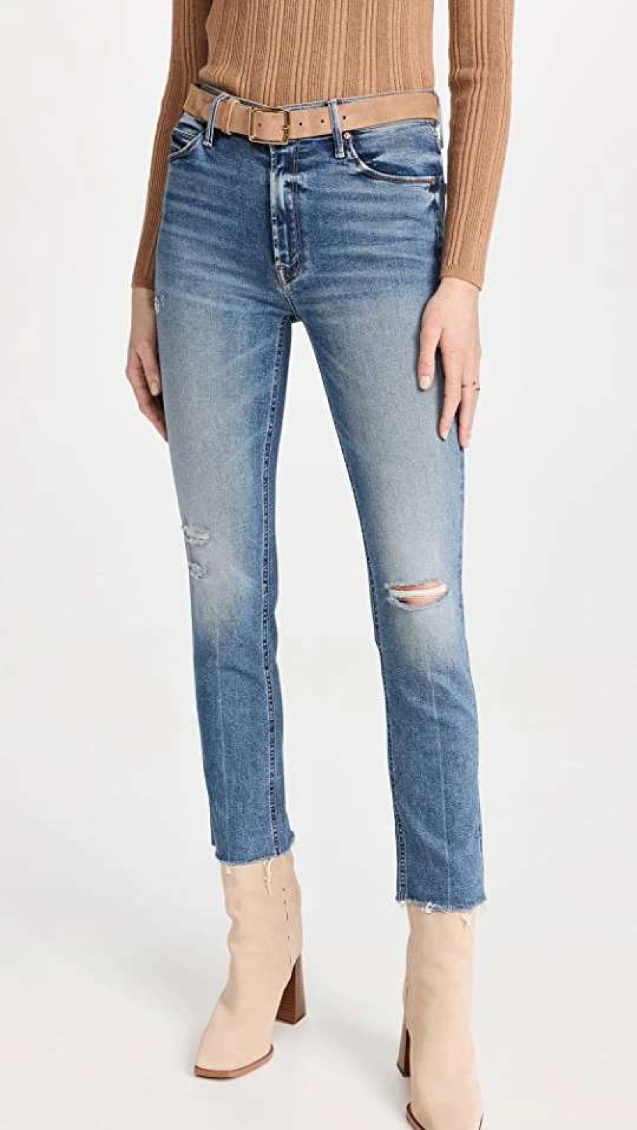 Straight Leg Jeans * | Wholesale Mother The Mid Rise Dazzler Ankle Fry Jeans Going In Circles