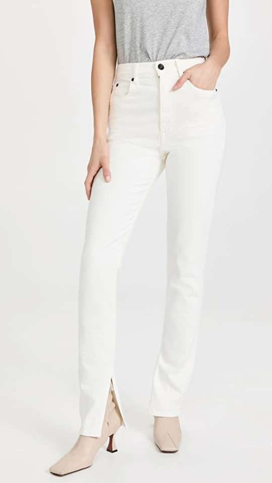 Straight Leg Jeans * | Cheap Slvrlake Beatnik Split Jeans White