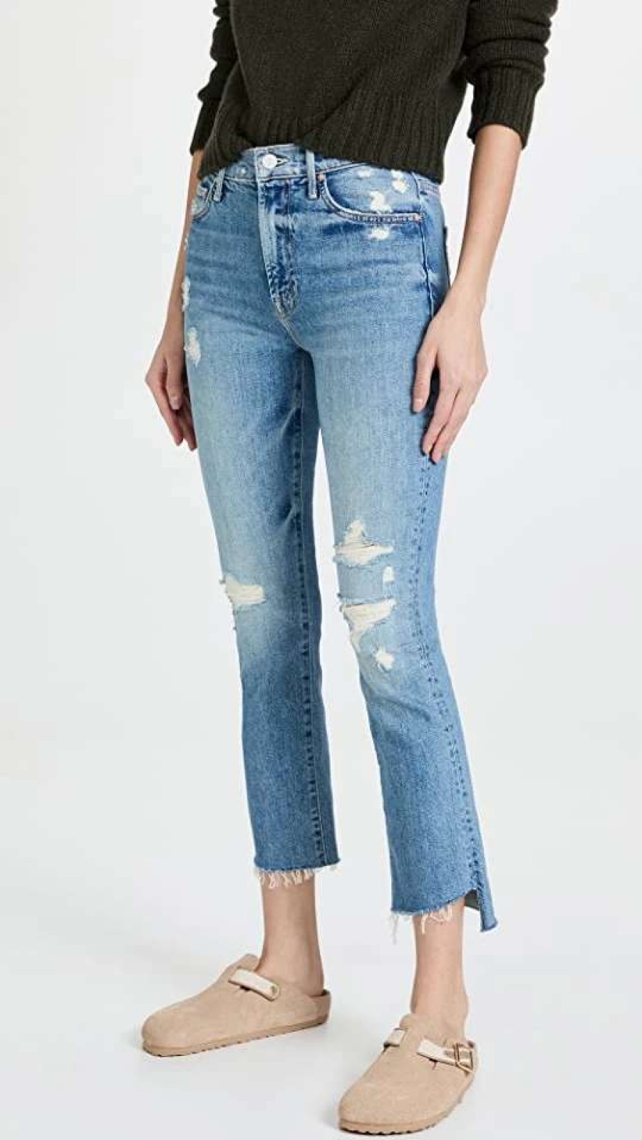 Straight Leg Jeans * | Hot Sale Mother The Insider Crop Step Fray Jeans Holy Melancholy