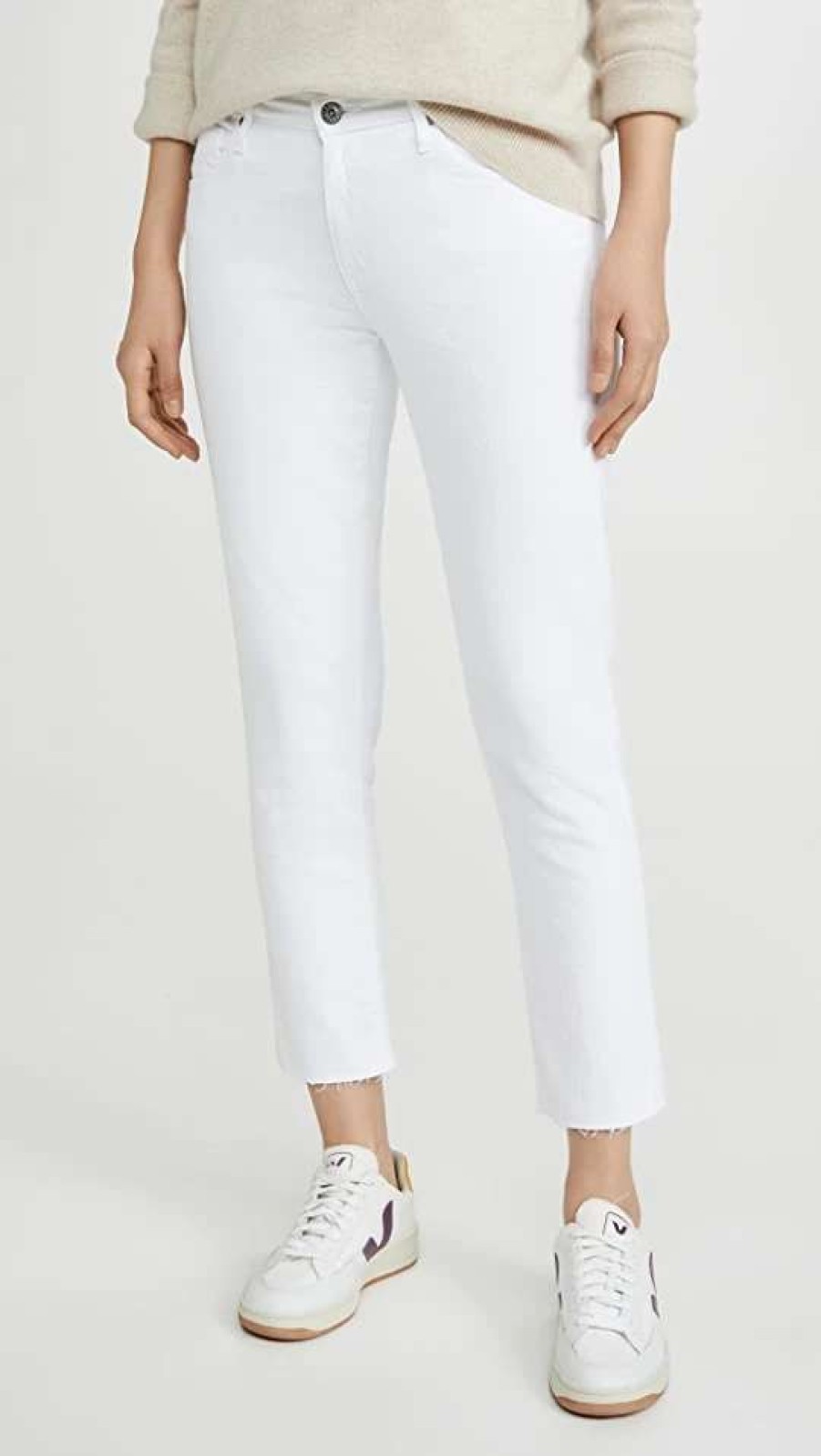 Straight Leg Jeans * | Cheap Ag The Prima Crop Jeans White