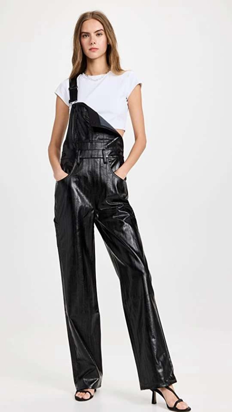 Jumpsuits * | Best Reviews Of Good American Faux Leather Overalls Blackeel001