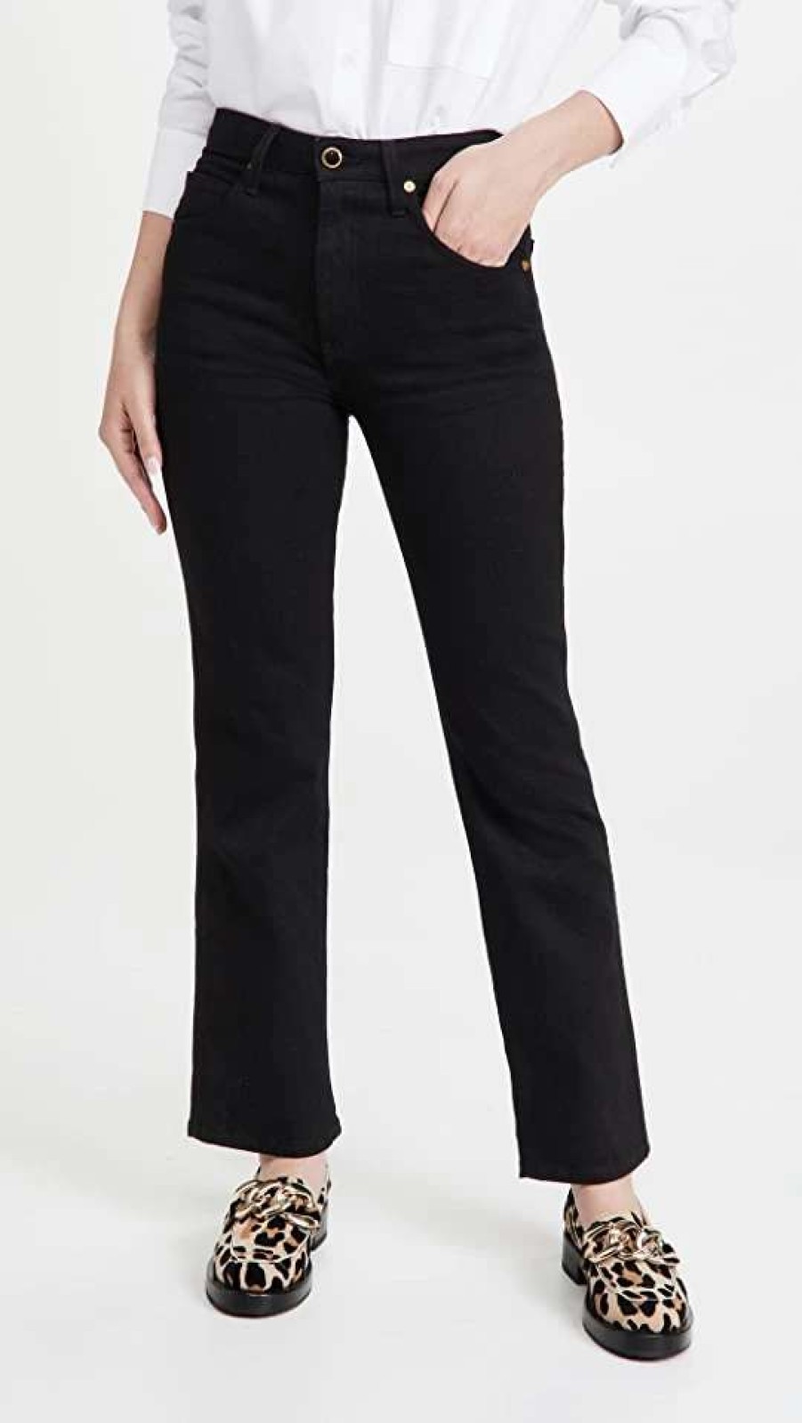 Straight Leg Jeans * | Outlet Khaite Vivian New Bootcut Flare Jeans Black Rinse