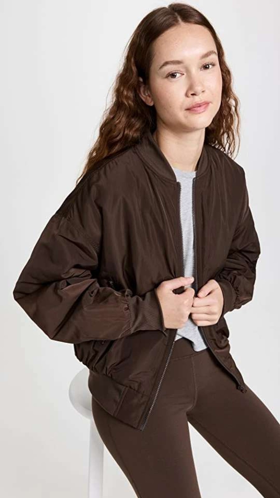 Utility * | Outlet Alo Yoga Faux Fur Urbanite Bomber Jacket Espresso/Ivory