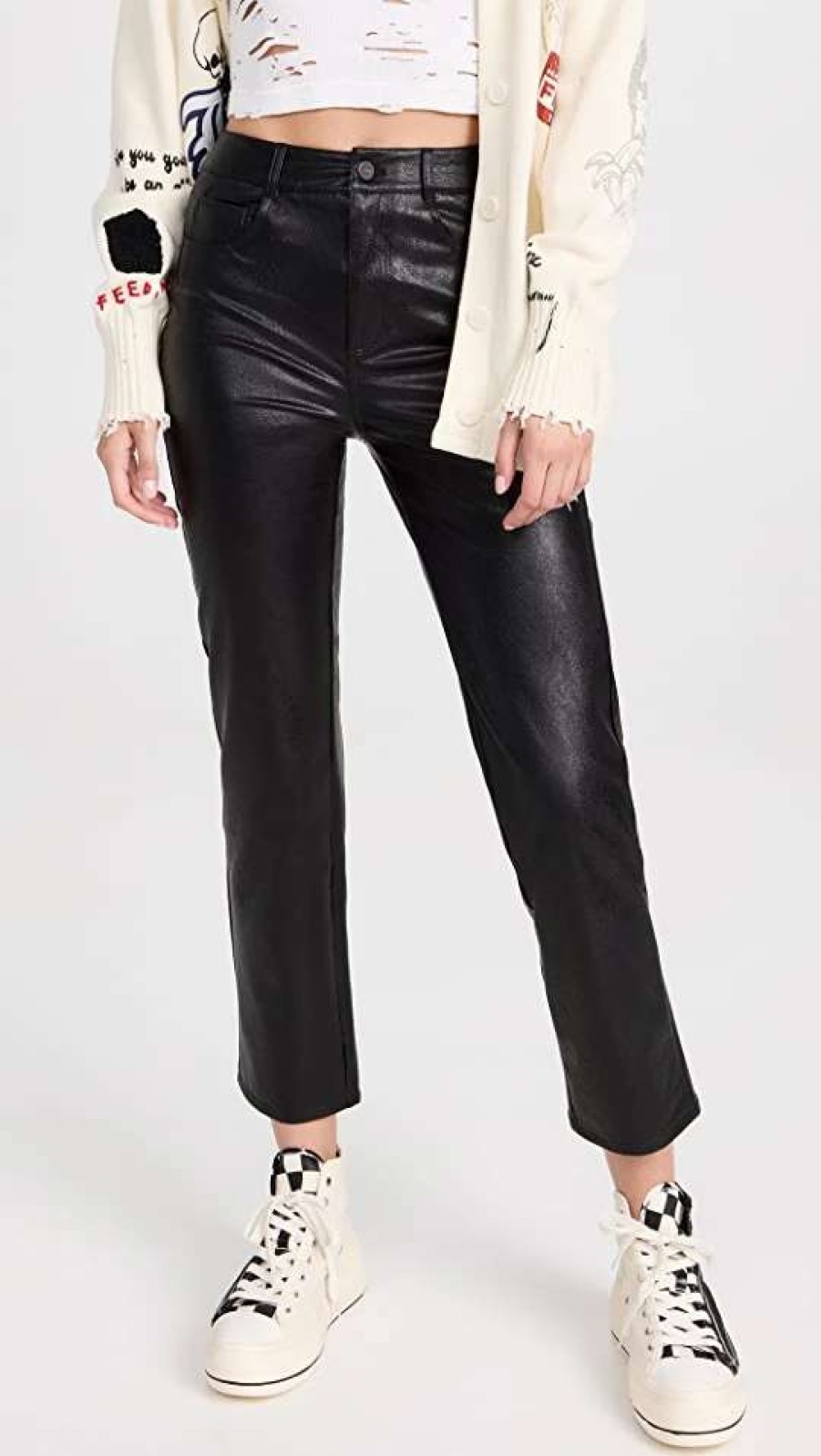 Straight Leg Jeans * | Best Reviews Of Paige Stella Faux Leather Jeans Black